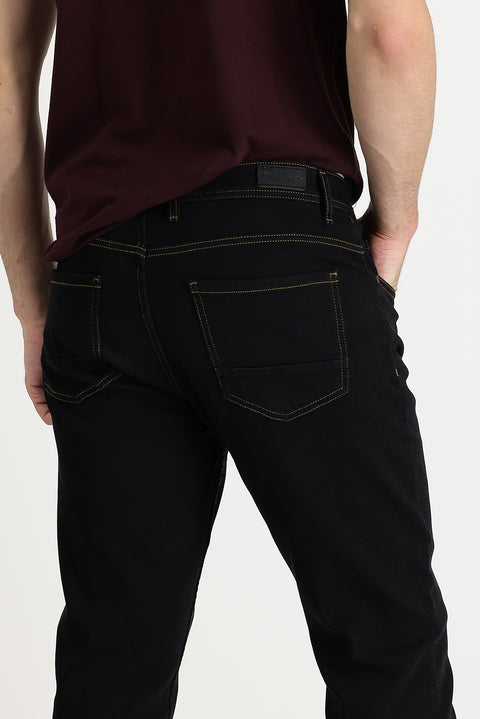 Black Regular Fit Standard Cut Lycra Denim Pants
