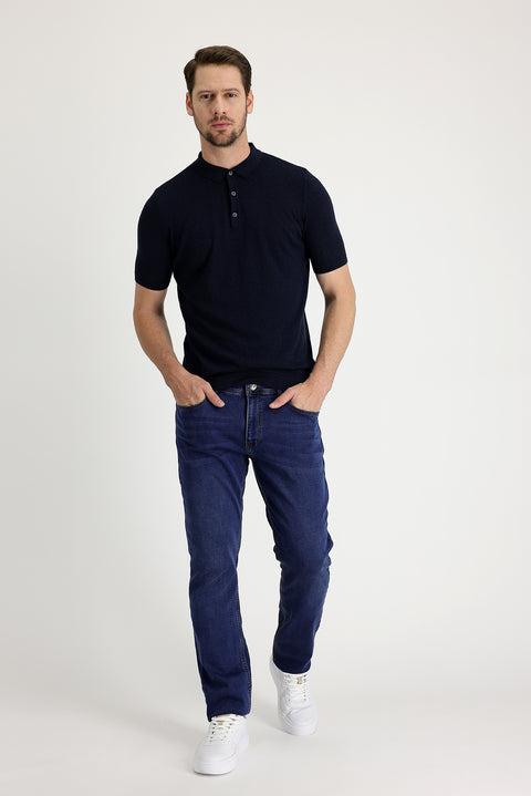 Dark Blue Regular Fit Standard Cut Lycra Denim Jeans