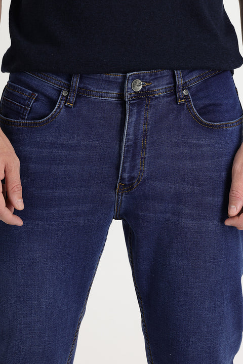 Dark Blue Regular Fit Standard Cut Lycra Denim Jeans