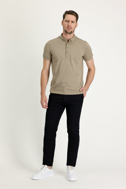 Men's Black Regular Fit Standard Cut Patterned Lycra Canvas / Chino Trousers