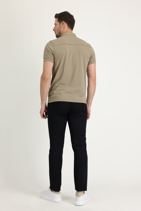Men's Black Regular Fit Standard Cut Patterned Lycra Canvas / Chino Trousers