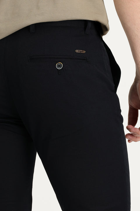 Men's Black Regular Fit Standard Cut Patterned Lycra Canvas / Chino Trousers