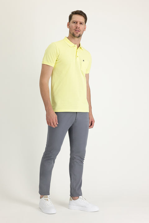 Medium Gray Regular Fit Standard Cut Patterned Lycra Canvas / Chino Trousers