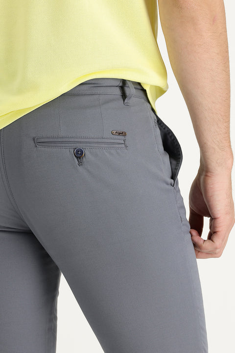 Medium Gray Regular Fit Standard Cut Patterned Lycra Canvas / Chino Trousers