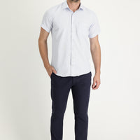 Dark Navy Regular Fit Standard Cut Patterned Lycra Canvas / Chino Trousers
