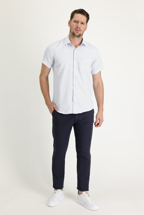 Dark Navy Regular Fit Standard Cut Patterned Lycra Canvas / Chino Trousers