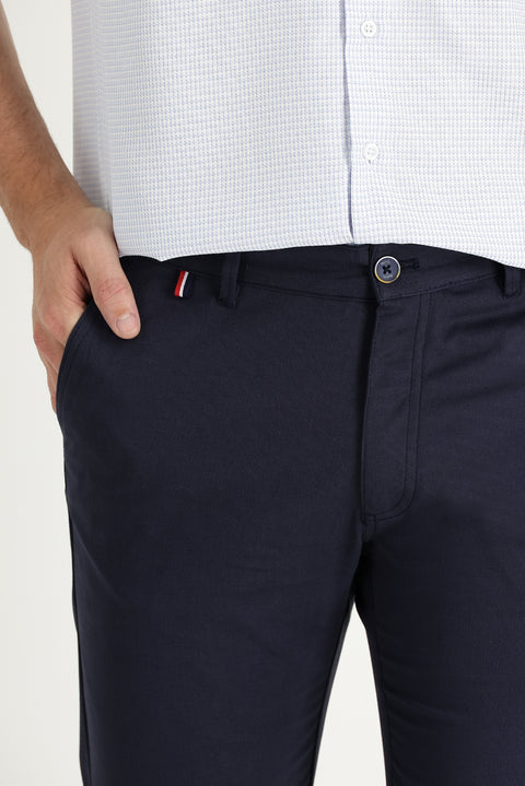 Dark Navy Regular Fit Standard Cut Patterned Lycra Canvas / Chino Trousers