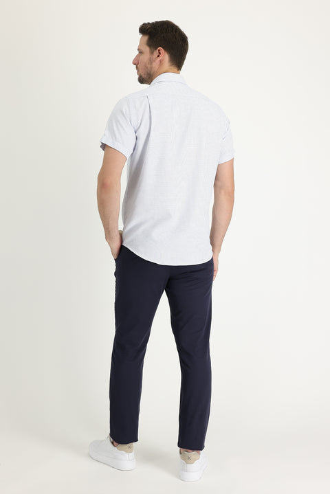 Dark Navy Regular Fit Standard Cut Patterned Lycra Canvas / Chino Trousers