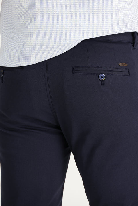 Dark Navy Regular Fit Standard Cut Patterned Lycra Canvas / Chino Trousers