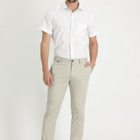 Mid Beige Regular Fit Standard Cut Patterned Lycra Canvas / Chino Trousers