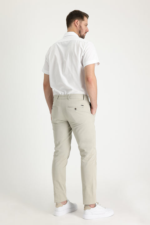 Mid Beige Regular Fit Standard Cut Patterned Lycra Canvas / Chino Trousers