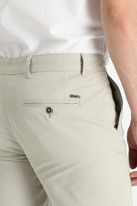Mid Beige Regular Fit Standard Cut Patterned Lycra Canvas / Chino Trousers
