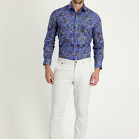 Ecru Regular Fit Standard Cut Patterned Lycra Canvas / Chino Trousers