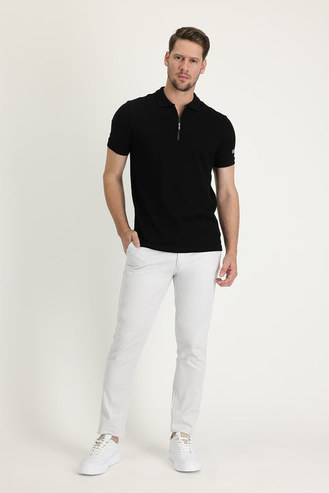 Stone Regular Fit Standard Cut Patterned Lycra Canvas / Chino Trousers