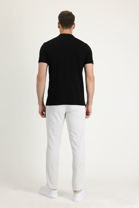 Stone Regular Fit Standard Cut Patterned Lycra Canvas / Chino Trousers