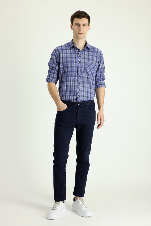 Mid-Navy Slim Fit Stretch Canvas / Chino Trousers
