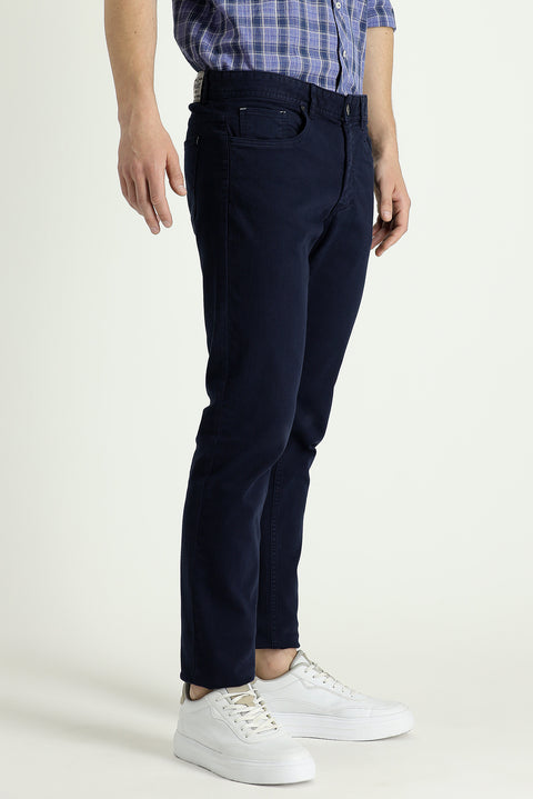 Mid-Navy Slim Fit Stretch Canvas / Chino Trousers