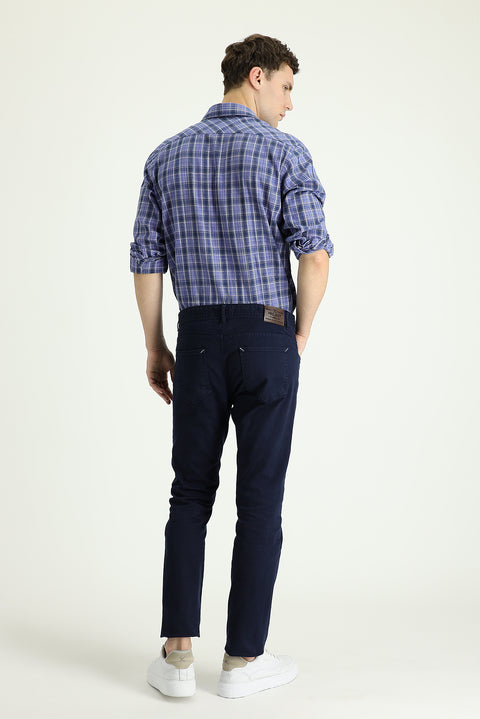 Mid-Navy Slim Fit Stretch Canvas / Chino Trousers