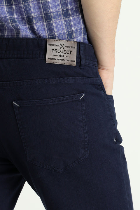 Mid-Navy Slim Fit Stretch Canvas / Chino Trousers