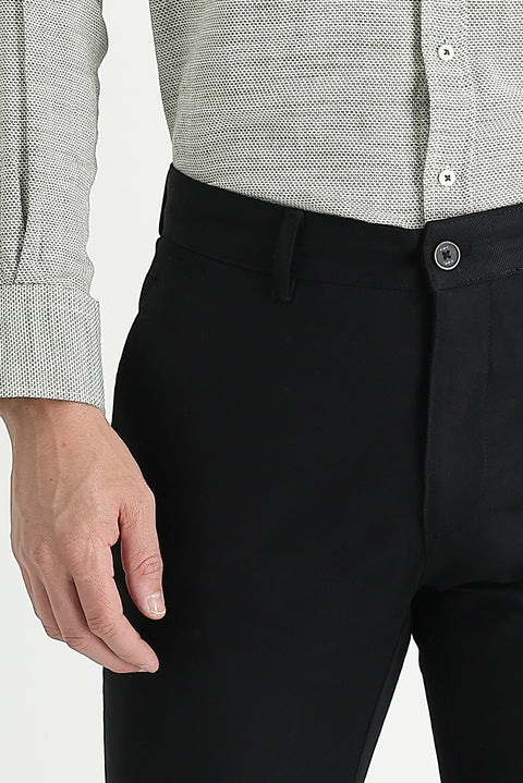 Black Regular Fit Standard Cut Lycra Canvas / Chino Trousers