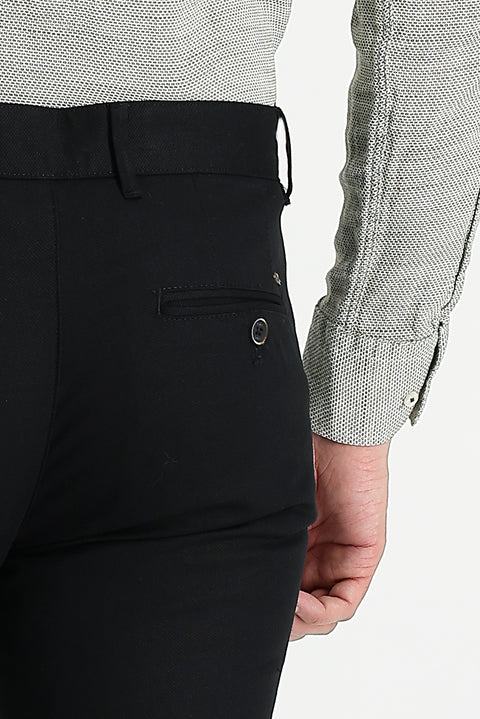 Black Relaxed Fit Stretch Canvas / Chino Trousers