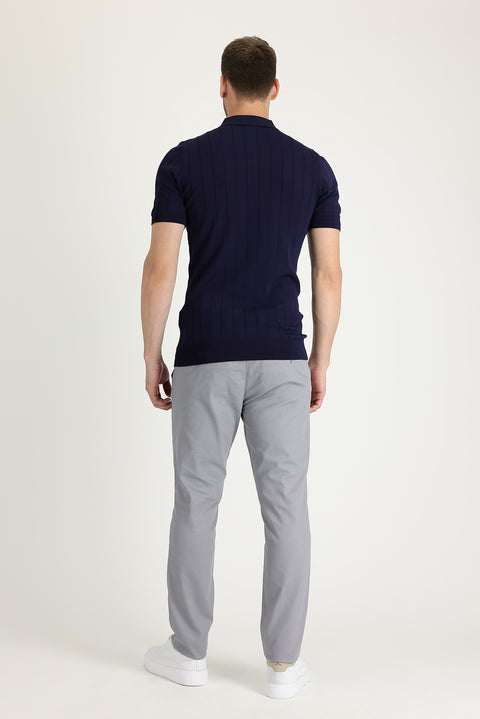 Light Grey Regular Fit Standard Cut Lycra Canvas / Chino Trousers
