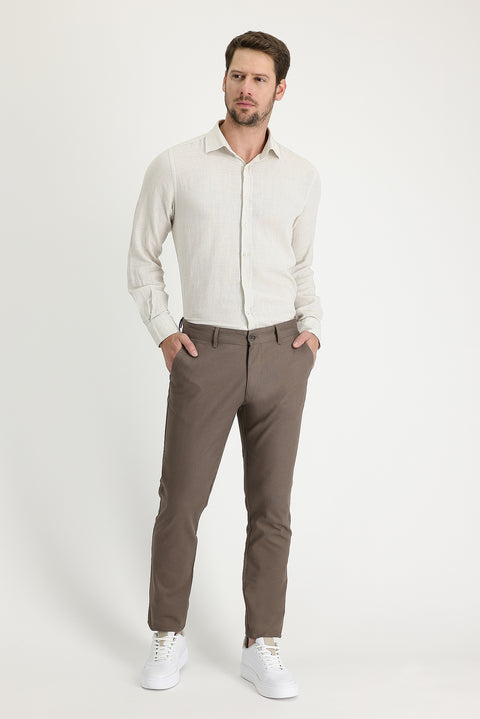 Mid Mink Regular Fit Standard Cut Lycra Canvas / Chino Trousers