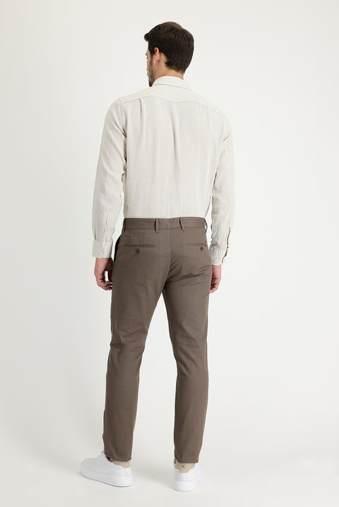 Mid Mink Regular Fit Standard Cut Lycra Canvas / Chino Trousers