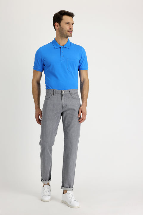 Medium Gray Regular Fit Standard Cut Cotton Denim Pants