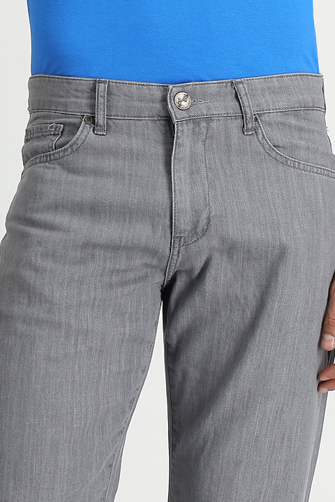 Medium Gray Regular Fit Standard Cut Cotton Denim Pants