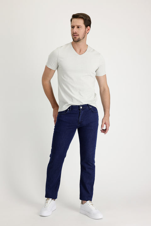 Dark Navy Regular Fit Standard Cut Cotton Denim Trousers