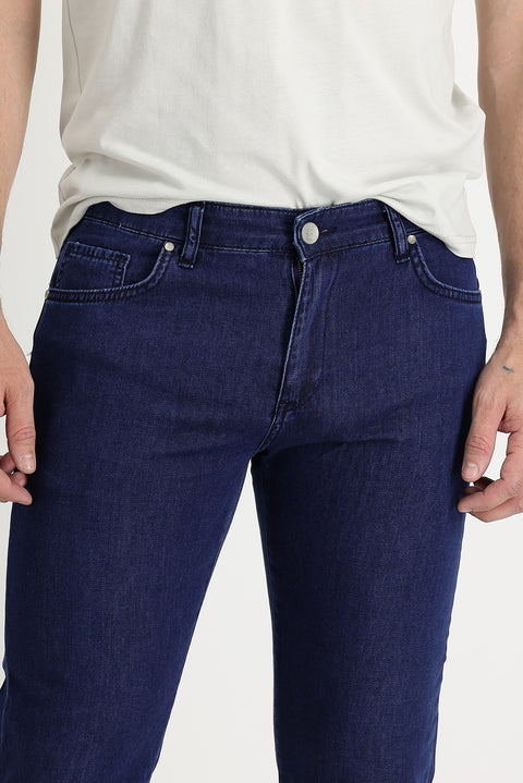 Dark Navy Regular Fit Standard Cut Cotton Denim Trousers