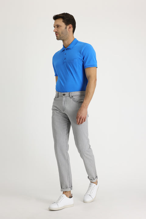 Cloud Grey Regular Fit Standard Cut Cotton Denim Trousers
