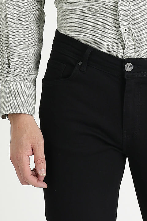 Black Regular Fit Standard Cut Lycra Denim Pants
