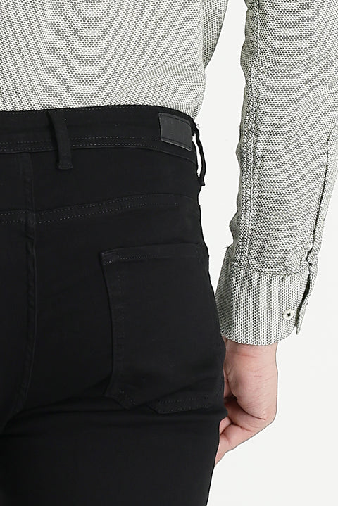 Black Regular Fit Standard Cut Lycra Denim Pants