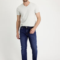 Mid-Dark Blue Regular Fit Standard Cut Lycra Denim Pants