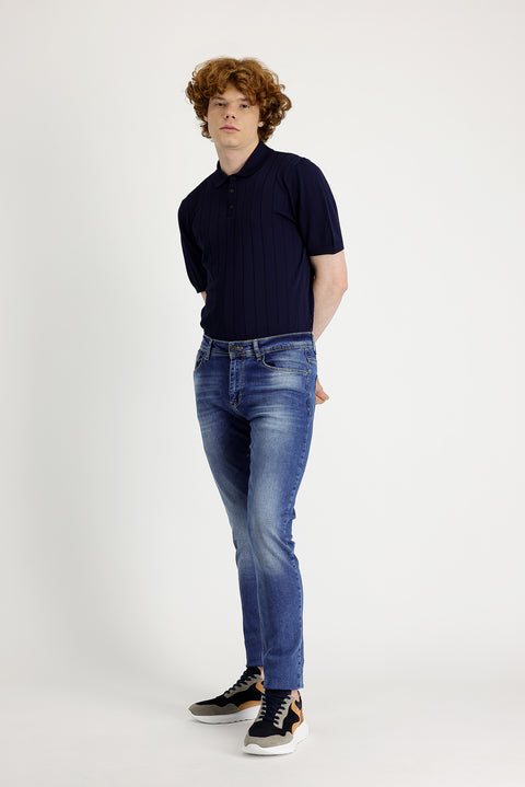 Blue Slim Fit Narrow Cut Stretch Denim Pants