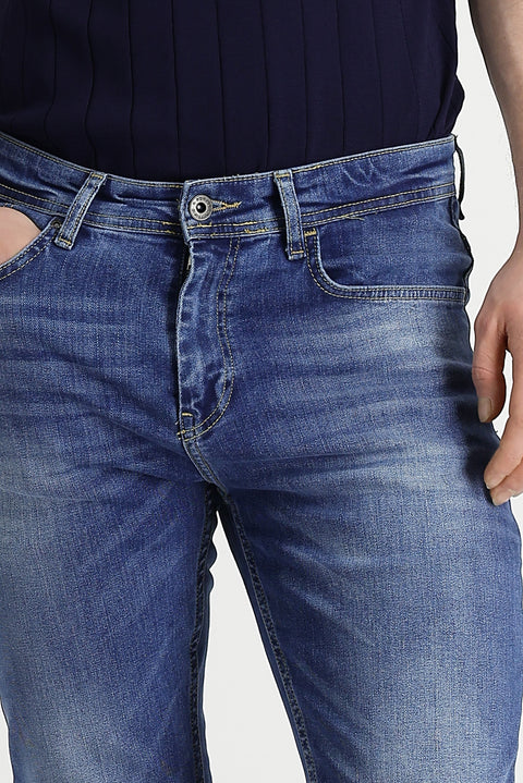Blue Slim Fit Narrow Cut Stretch Denim Pants