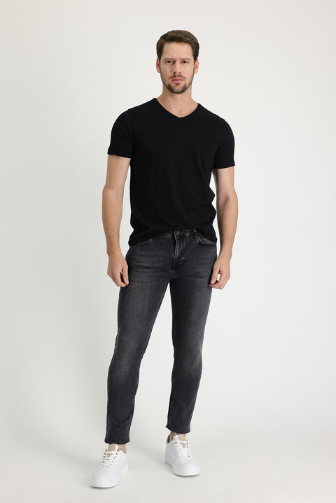 Black Regular Fit Standard Cut Lycra Denim Pants