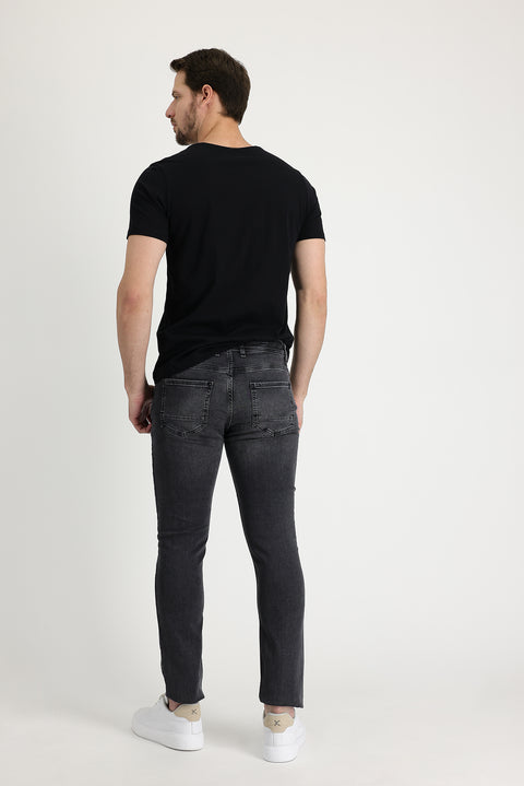 Black Regular Fit Standard Cut Lycra Denim Pants