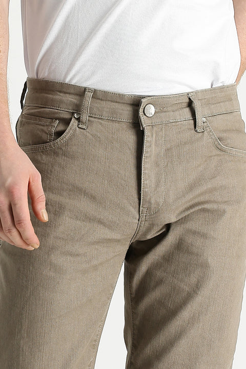 Dark Beige Regular Fit Standard Cut Lycra Denim Pants