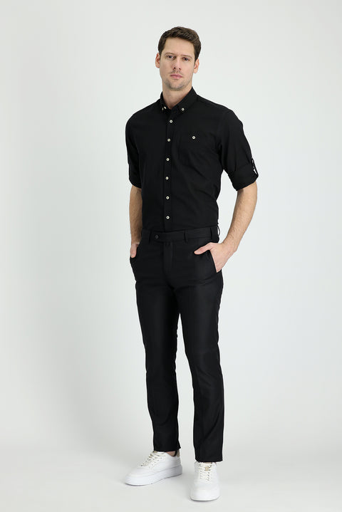 Dark Black 6 Drop Regular Fit Standard Cut Classic Fabric Trousers