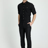 Dark Black 4 Drop Relaxed Fit Classic Fabric Trousers