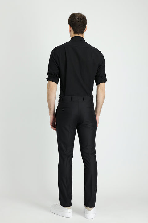 Dark Black 7 Drop Slim Fit Classic Fabric Trousers