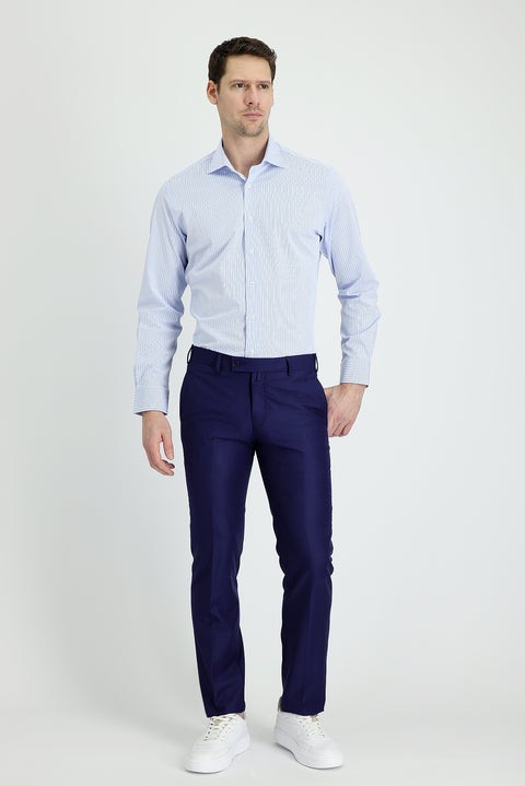 Medium Navy 7 Drop Slim Fit Classic Fabric Trousers