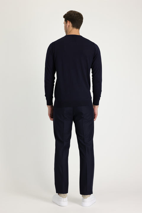 Black Navy 6 Drop Regular Fit Standard Cut Classic Fabric Trousers
