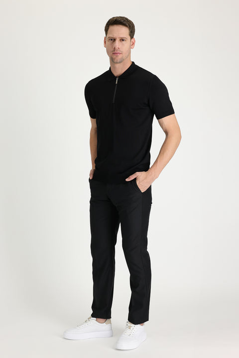 Dark Black 6 Drop Regular Fit Standard Cut Classic Fabric Trousers