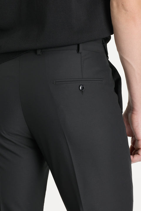 Dark Black 6 Drop Regular Fit Standard Cut Classic Fabric Trousers