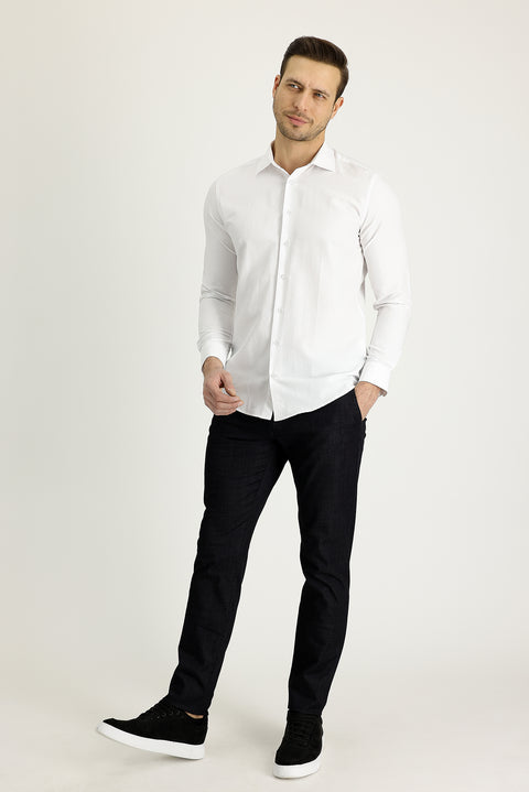 Siyah Regular Fit Standart Kesim Pamuklu Denim Look Pantolon