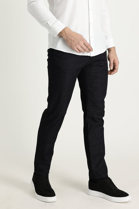 Black Relaxed Fit Denim Look Trousers